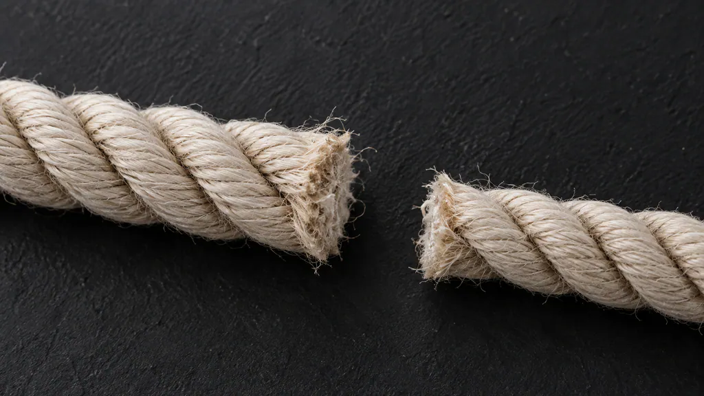 Thick pale rope cut into two unequal lengths on a dark surface, showing how a family member salary splits into market rate and add-back