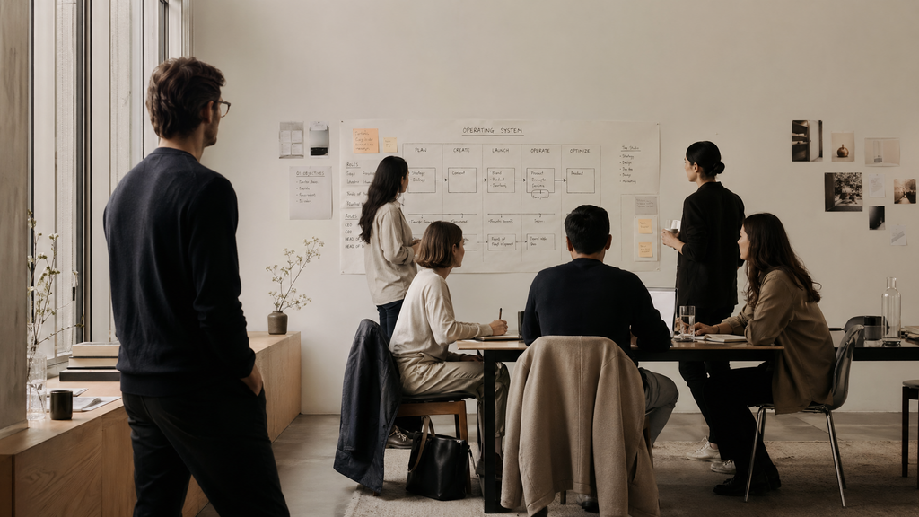 Editorial Livmo image showing a founder stepping back as a team runs the company from a shared operating system