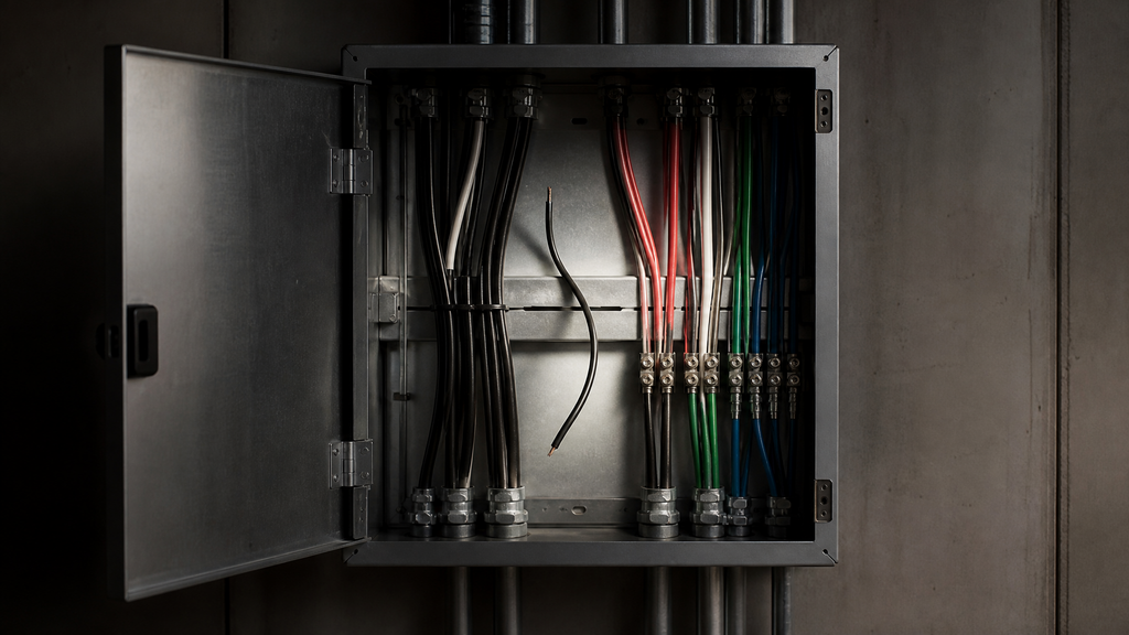 Open service panel with one loose cable, representing technical due diligence risk in a SaaS acquisition