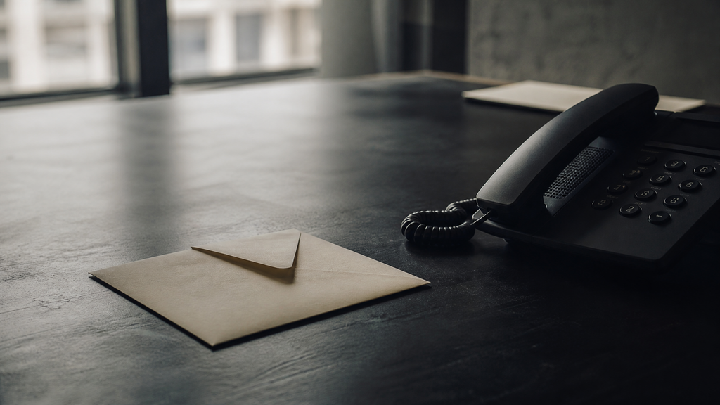 Unopened envelope beside a plain phone, representing customer reference calls in SaaS due diligence