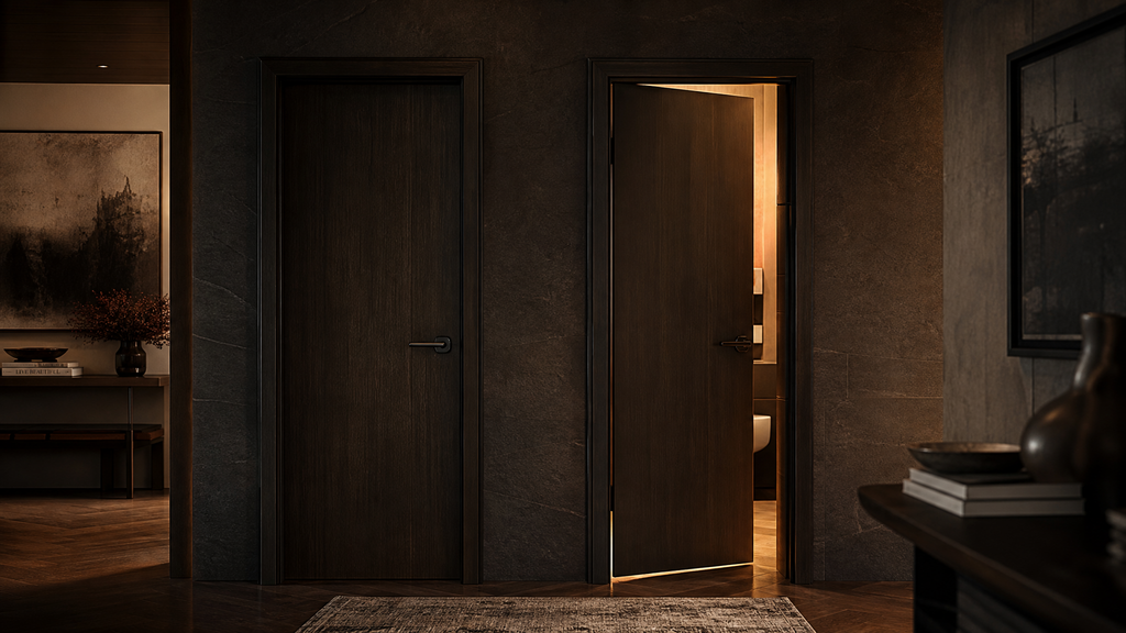 Two adjacent hallway doorways, representing GRR and NRR in SaaS retention diligence