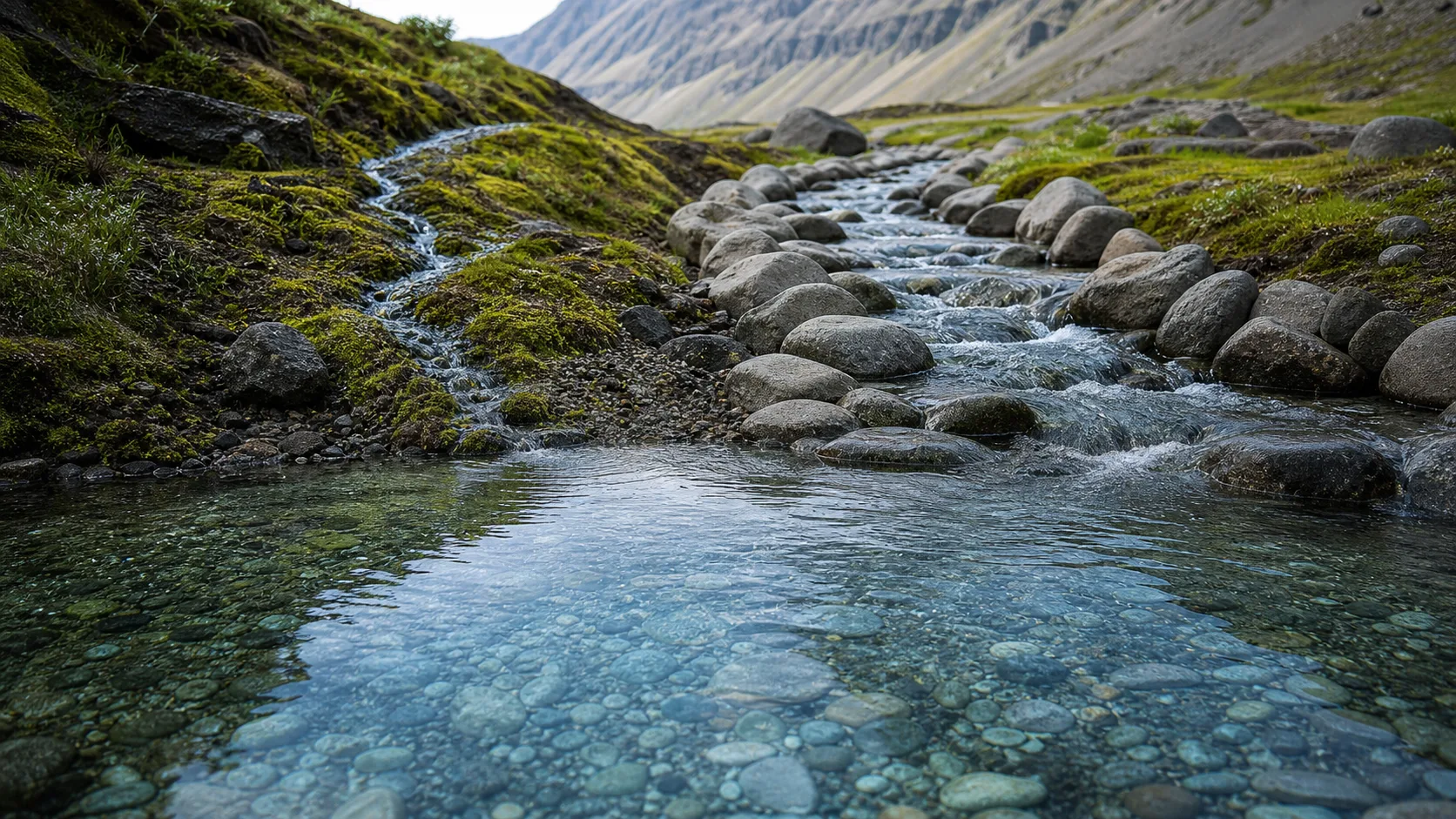 Two water channels feeding the same clear basin, representing product led and sales led SaaS growth motions under buyer diligence