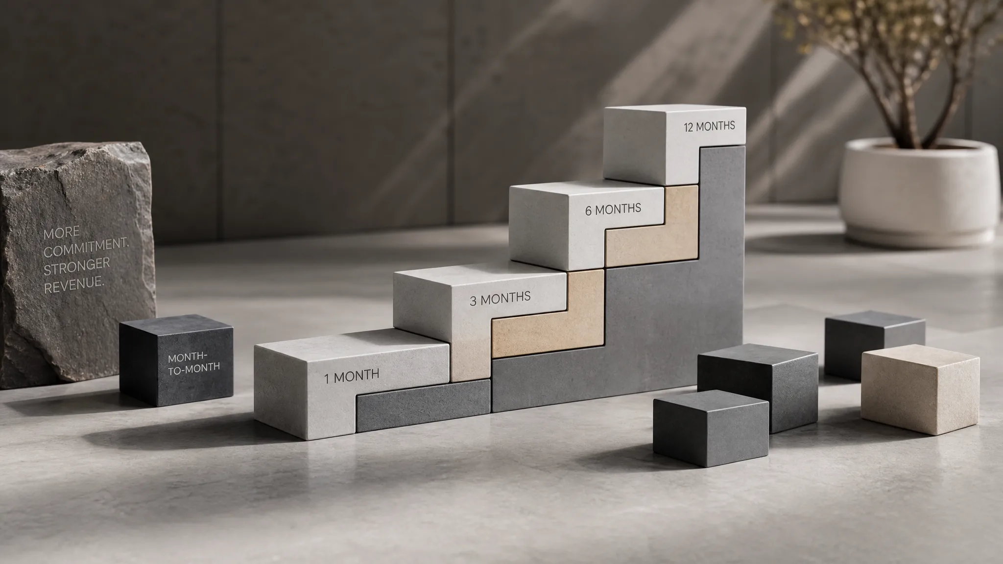 Geometric revenue ladder representing annual SaaS contracts and valuation impact