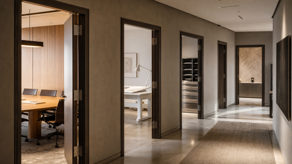 Open hallway doors representing staged evidence preparation in a 12 month pre sale checklist for a SaaS founder