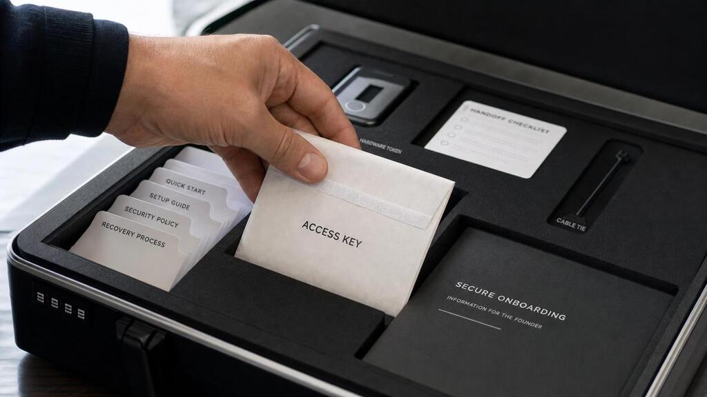 A hand placing a sealed access key for a SaaS technical debt valuation review